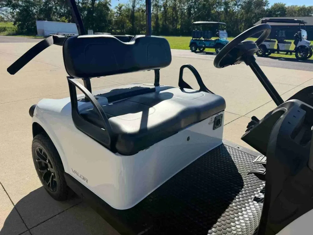Black bench seat on the 2026 E-Z-GO RXV Valor 2 S+